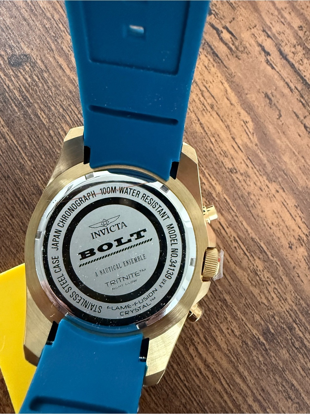 Invicta Gold Case Blue Strap Bolt Chronograph Watch